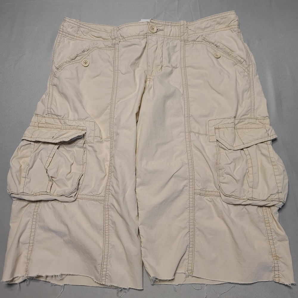 Gap Surplus Cargo Shorts Mens 6 Cream Distressed Raw Hem Cotton Gorpcore Y2K